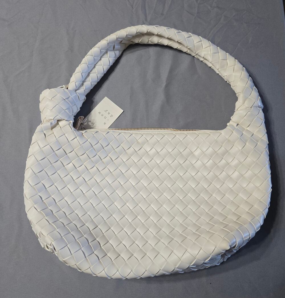 A New Day White Woven Slouchy Shoulder Bag Knotted Hobo
